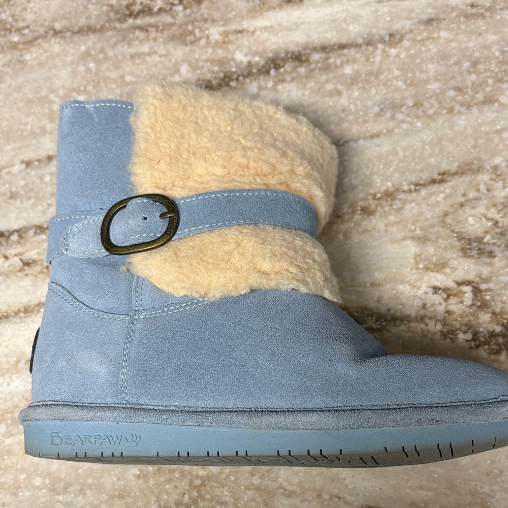 BearPaw Light Blue and Cream Suede Boots